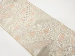 アンティーク　花に古典柄・向かい鶴模様織り出し袋帯（材料）